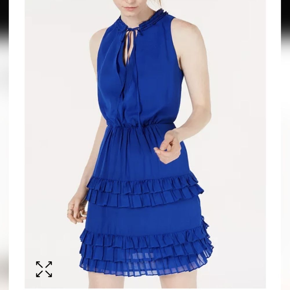 LAUNDRY Womens Dress Size 2 Blue Ruffled  Sleeveless Keyhole Party Fit/flare